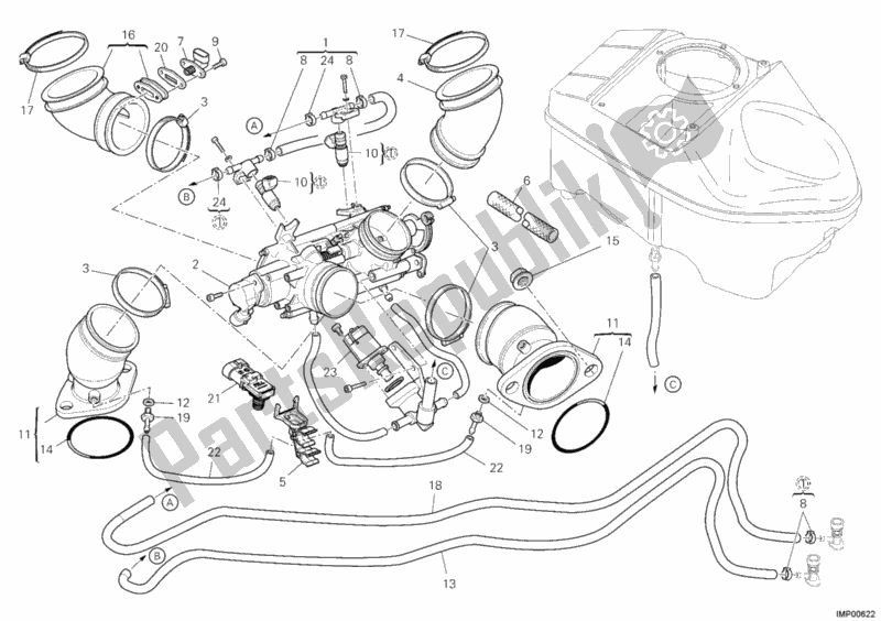 Tutte le parti per il Collettore Di Aspirazione del Ducati Hypermotard 1100 EVO USA 2012
